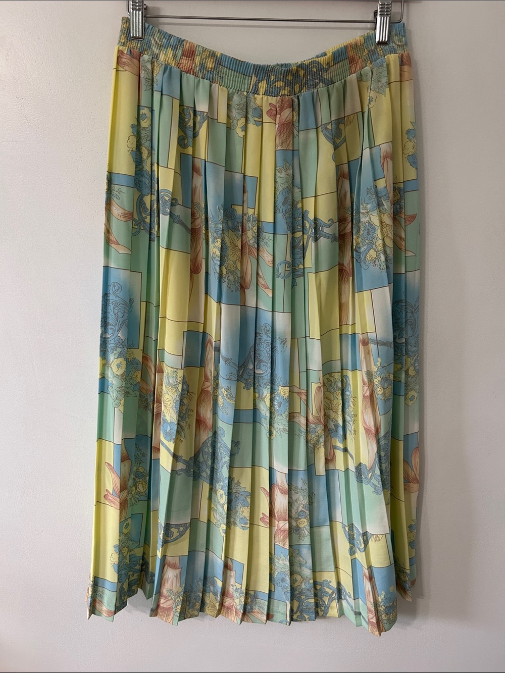 Vintage Graff Skirt Pleated Floral Patchwork Lightweight Feminine Preppy Midi